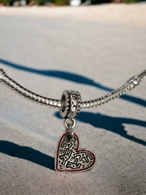 Stone Family Çelik Bileklik Uyumlu, Red Heart People Charm