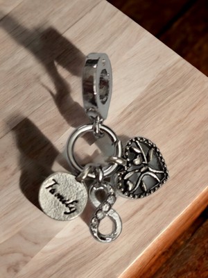 Stone Family Çelik Bileklik Uyumlu, Sonsuzluk Sembollü, Kalp ve Taşlı Charm