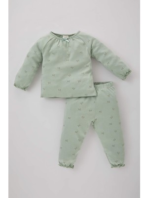 DeFacto Kız Bebek Baskılı Uzun Kollu Penye Pijama Takımı B8360A523WN