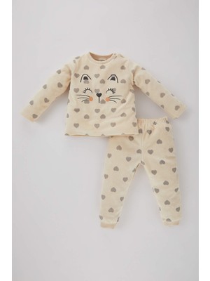 DeFacto Kız Bebek Kalp Desenli Uzun Kollu Penye Pijama Takımı B2078A523WN