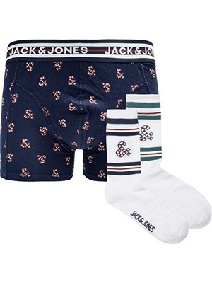 Jack & Jones Lacivert-Beyaz Erkek Boxer Çorap Seti 12246123