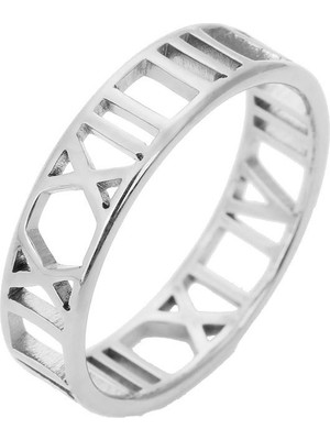 Chavin 6 Mm. Çelik Gri Roma Rakam Bayan Yüzük EU32BY