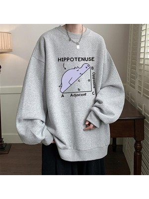 Touz Moda  Hippotenuse Baskılı Gri Unisex Oversize Bisiklet Yaka Sweatshirt