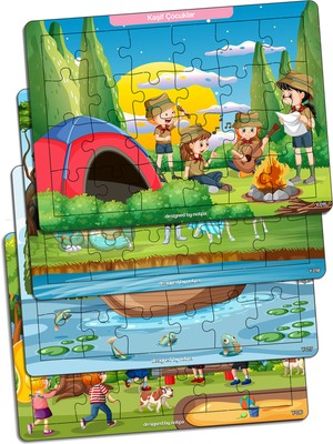 KutuTR Notpa Çocuklar Için Eğitici ve Öğretici Ahşap 24 Parça Renkli Puzzle Kaşif Çocuklar 4lü Set 15