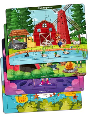 KutuTR Notpa Çocuklar Için Eğitici ve Öğretici Ahşap Renkli Puzzle 4lü Set 8