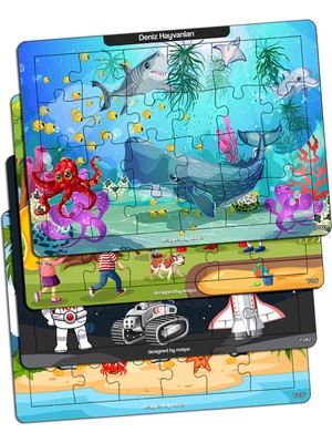 KutuTR Notpa Çocuklar Için Eğitici ve Öğretici Ahşap 24 Parça Renkli Puzzle 4lü Set 9