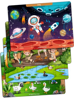 KutuTR Notpa Çocuklar Için Eğitici ve Öğretici Ahşap 24 Parça Renkli Puzzle 4lü Set 7