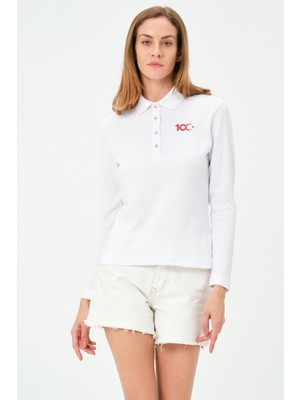 Msw Kadın Uzun Kollu Türkiye Cumhuriyeti 100.YIL Özel Beyaz Polo Yaka T-Shirt
