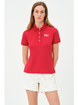 Msw Kadın Kısa Kollu Türkiye Cumhuriyeti 100.YIL Özel Kırmızı Polo Yaka T-Shirt