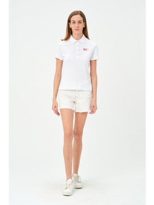 Msw Kadın Kısa Kollu Türkiye Cumhuriyeti 100.YIL Özel Beyaz Polo Yaka T-Shirt