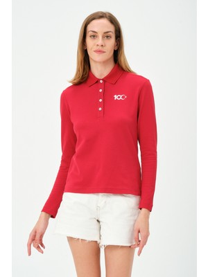 Msw Kadın Uzun Kollu Türkiye Cumhuriyeti 100.YIL Özel Kırmızı Polo Yaka T-Shirt