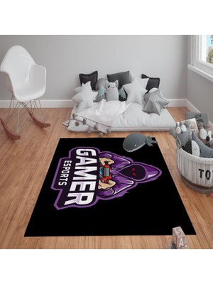 Doruklar Home Collection Kaymaz Tabanlı Yıkanabilir Gamer Desenli Çocuk Halısı Dot Taban Halı