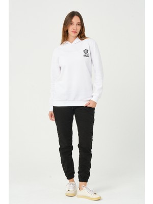 Zalizo Kadın Kapüşonlu 3 Iplik Şardonlu Beyaz Sweatshirt