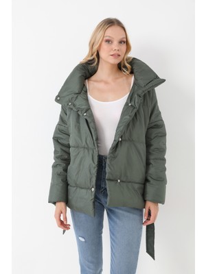 Eyon Trend Kadın Haki Içi Dolgulu Astarlı Su Geçirmez Rüzgara Dayanıklı Oversize Bomber Mont & Kaban & Parka