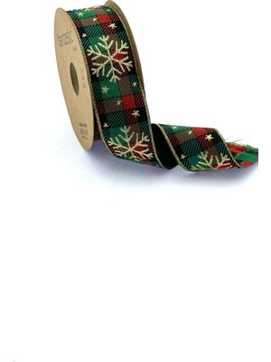 Fantastic Kar Tanesi Desenli Simli Dokuma Yılbaşı Kurdelesi (35MM Genişlik - 10MT Uzunluk)