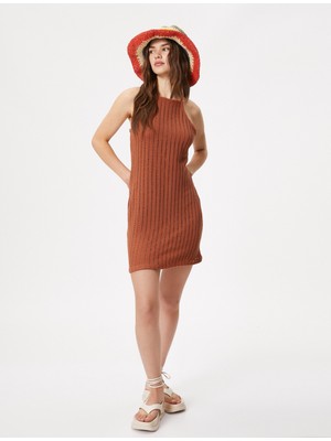 Koton Mini Triko Elbise Bodycon Kolsuz Halter Yaka Dar Kesim