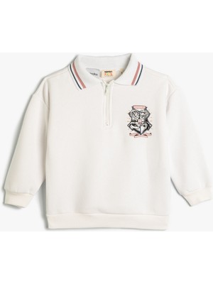 Koton Harry Potter Kolej Sweatshirt Polo Yaka Uzun Kollu Lisanslı Yarım Fermuarlı