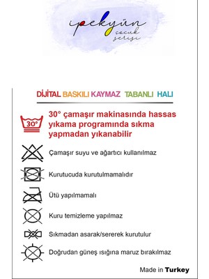 İpekyün Halı Kaymaz Tabanlı Yıkanabilir Leke Tutmayan Dijital Baskılı Çocuk Halısı Kilim Desen