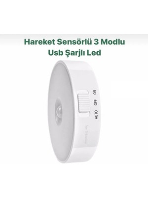 BYSHOME Hareket Sensörlü 8 Ledli USB Şarjlı Beyaz Işık LED Işık On/auto/off Modlu Dolap Içi , Koridor Sensör