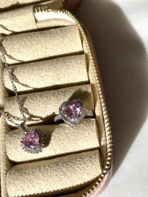 Soiestore Zirkon Taşlı Kolye Yüzük (Ayarlanabilinir) Takı Seti Gümüş Kaplama