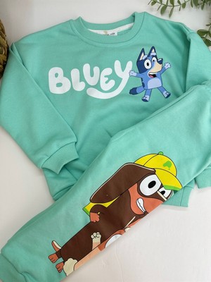 Baby Mini Elf Bluey Ön Arka Baskılı Su Yeşili Rengi Erkek Takım