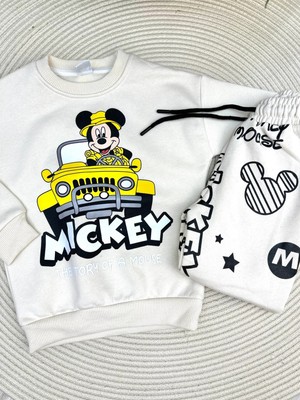 Baby Mini Elf Mickey Sarı Araba Desenli Erkek Takım