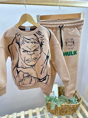 Baby Mini Elf Hulk Figürü Desenle Kahverengi Erkek Takım