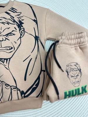 Baby Mini Elf Hulk Figürü Desenle Kahverengi Erkek Takım