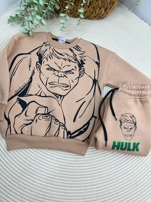 Baby Mini Elf Hulk Figürü Desenle Kahverengi Erkek Takım