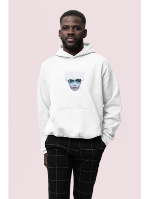 Bugia Youth Baskılı Beyaz Erkek Kapüşonlu 3 Iplik Şardonlu Ribanalı Kanguru Cepli Sweatshirt Hoodie