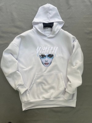 Bugia Youth Baskılı Beyaz Erkek Kapüşonlu 3 Iplik Şardonlu Ribanalı Kanguru Cepli Sweatshirt Hoodie