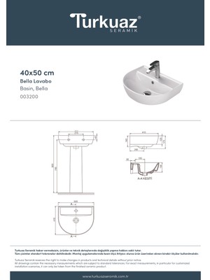 Turkuaz Seramik Bella 40 x 50 cm Lavabo