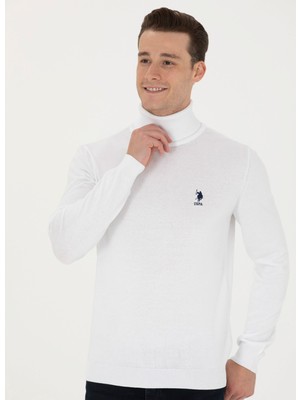 U.S. Polo Assn. Balıkçı Yaka Slim Fit Beyaz Erkek Forbes Kazak-SK23