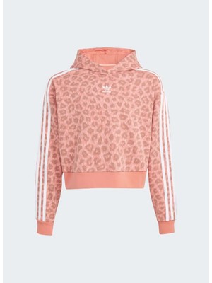 Adidas Düz Kız Çocuk Pembe Sweatshırt IJ0746 Crop Hoodıe