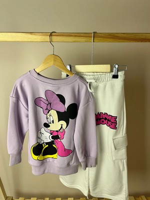 Baby Mini Elf Oversize Sırt Baskılı Minnie Mor Takım