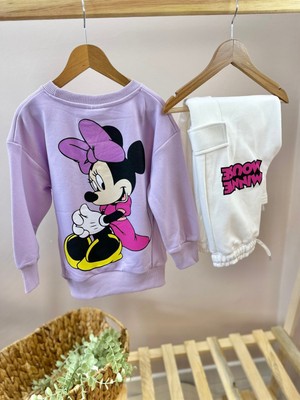 Baby Mini Elf Oversize Sırt Baskılı Minnie Mor Takım