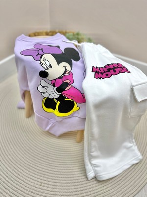 Baby Mini Elf Oversize Sırt Baskılı Minnie Mor Takım