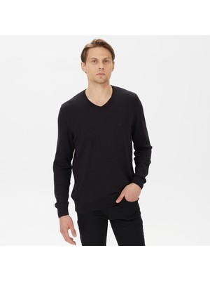 Nautica Erkek Siyah Standart Fit V Yaka Kazak S37001T.0TB