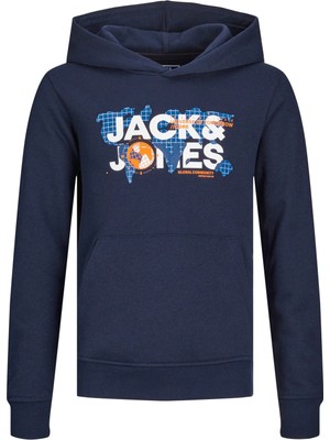 Jack & Jones Lacivert Erkek Çocuk Kapüşonlu Uzun Kollu Baskılı Sweatshirt Jcodust Sweat Hood Sn Jnr