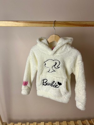 Baby Mini Elf Barbie Nakışlı Kapişonlu Beyaz Rengi Peluş Sweat