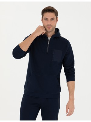 Pierre Cardin Erkek Lacivert Regular Fit Kapüşonlu Sweatshirt 50273423-VR033