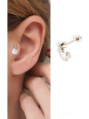 Ose Shop Pırlanta Parlaklığında Zirkon Taşlı 925AYAR Gümüş Tragus Helix Piercing