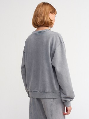 Dilvin 40144 Bisiklet Yaka Sweatshirt-Gri