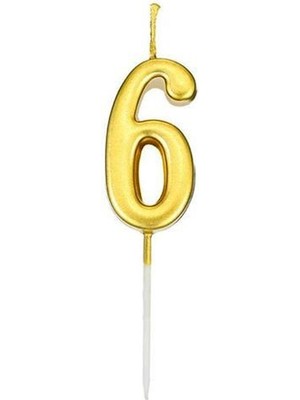 Dizayn Parti Evi Rakamlı Mum 6 - Gold