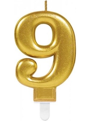 Dizayn Parti Evi Rakamlı Mum 9 - Gold