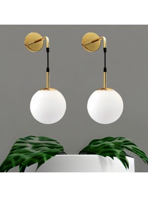 BSA Lighting (2 Adet) Salkım Tekli Gold Modern Aplik ( Beyaz Camlı)