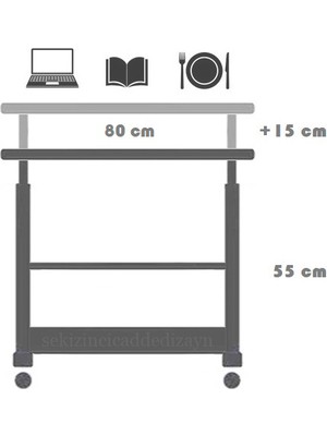 servetavcı Yükseklik Ayarlı Ve Çift Raflı Çalışma Masası - Ceviz (Tekerli) 80 x 40  cm