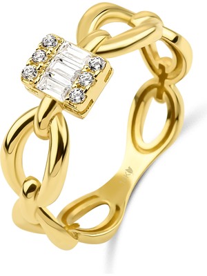 Kairos Jewelry 14 Ayar Altın Baget Zincir Yüzük KRS163-14GR