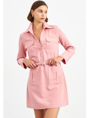 Stella Pulvis Pembe Örgü Kemerli Tunik Elbise