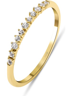 Kairos Jewelry 14 Ayar Altın Yarımtur Taşlı Zarif Yüzük KRS156-14GR